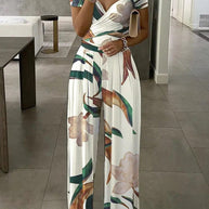 WW | Damen Jumpsuits V-Ausschnitt Botanischer Druck Schmaler Jumpsuit