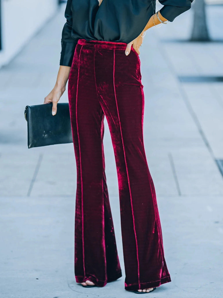 WW | Damen Hose Gold Velvet Hohe Taille Lockere Mikro Flare Hose