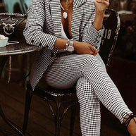 WW | Damen Set Check Slim Blazer & Hosen Zwei Teile Set