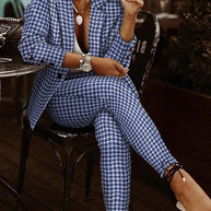 WW | Damen Set Check Slim Blazer & Hosen Zwei Teile Set