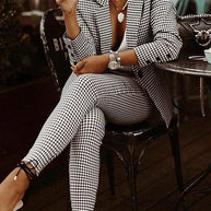 WW | Damen Set Check Slim Blazer & Hosen Zwei Teile Set