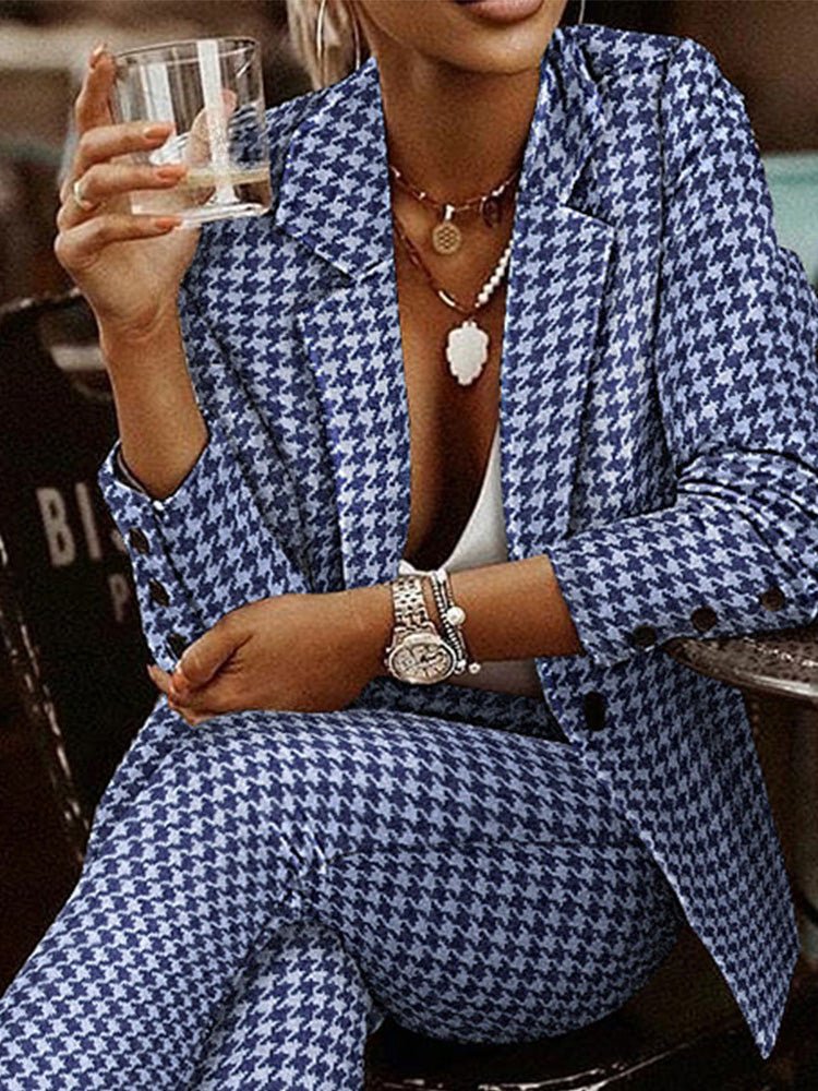 WW | Damen Set Check Slim Blazer & Hosen Zwei Teile Set