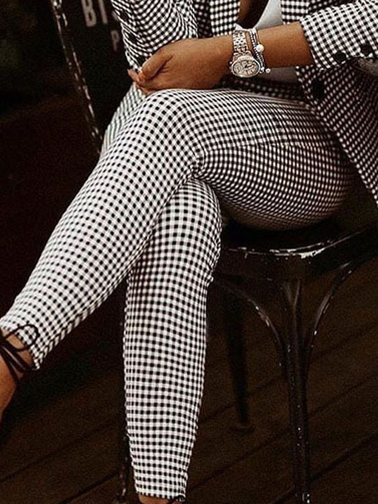 WW | Damen Set Check Slim Blazer & Hosen Zwei Teile Set