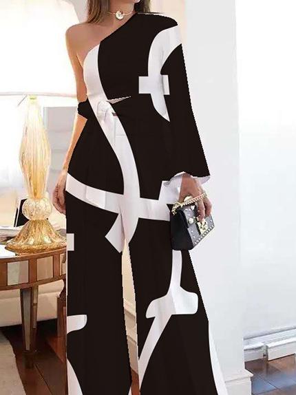WW | One Shoulder Ärmel Schnür Top & Breite Bein Hose zu Geteiltes Outfit
