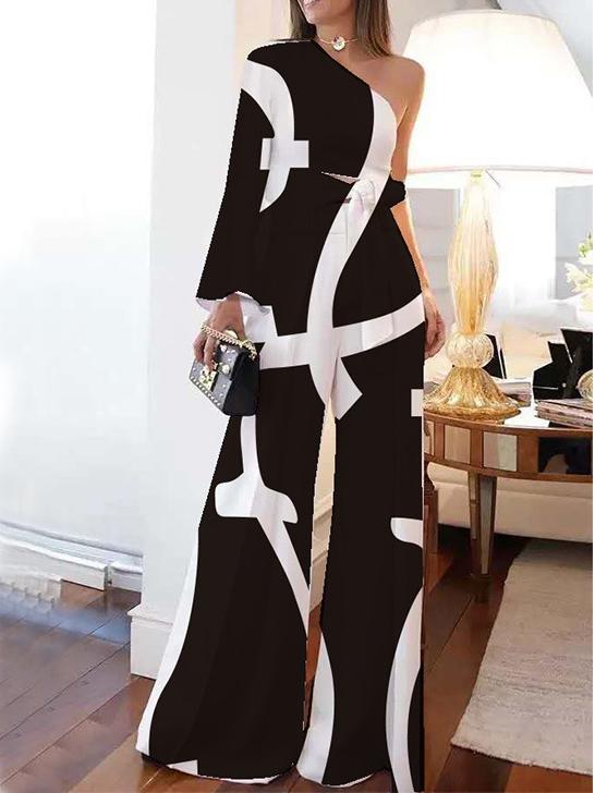WW | One Shoulder Ärmel Schnür Top & Breite Bein Hose zu Geteiltes Outfit