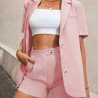 WW | Damen Set Solide Blazer & Hohe Taille Shorts 2 Teiliges Set
