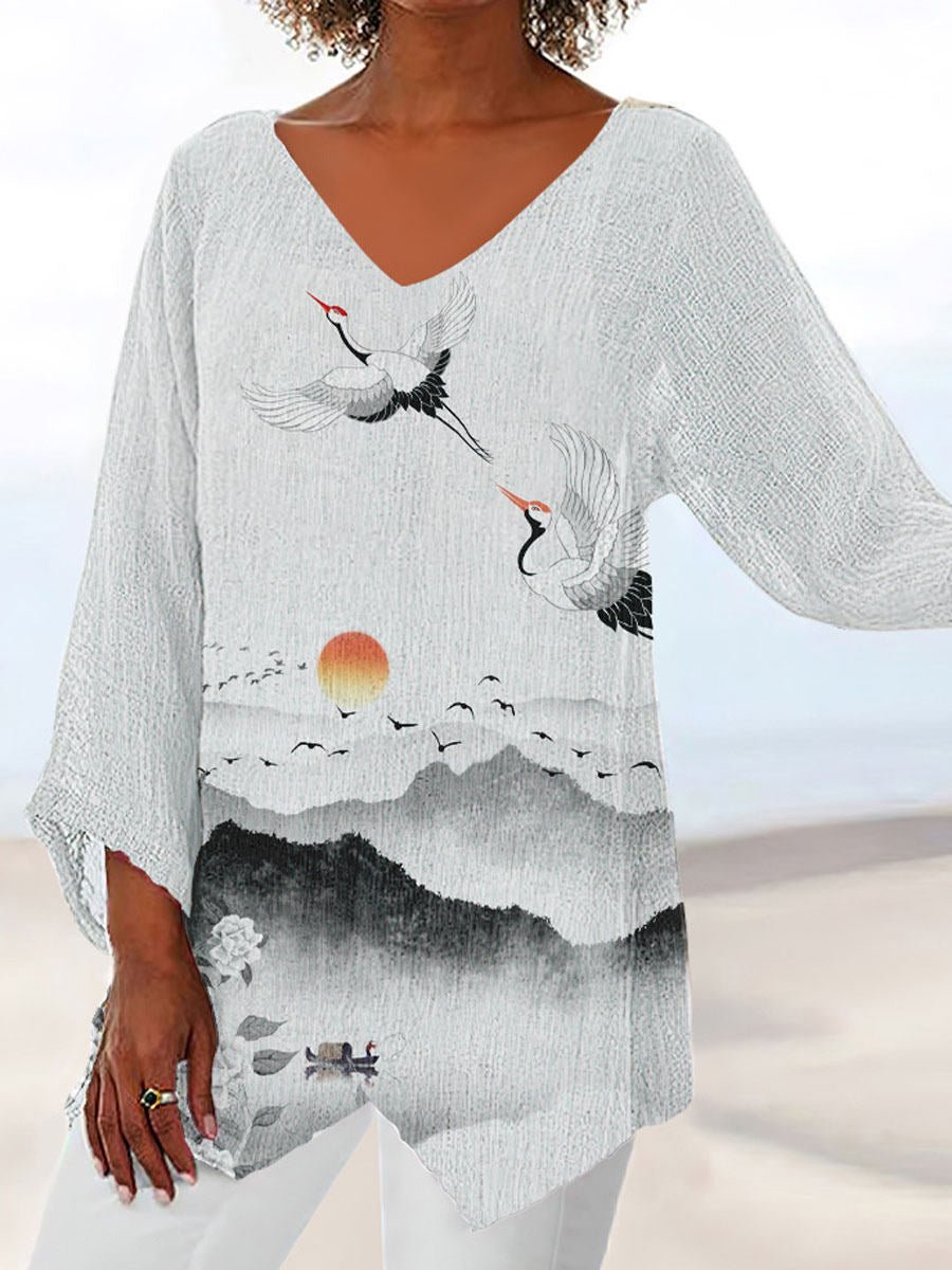 WW | Damen T-Shirts Locker Print V-Ausschnitt Kurze Ärmel T-Shirt