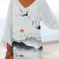 WW | Damen T-Shirts Locker Print V-Ausschnitt Kurze Ärmel T-Shirt