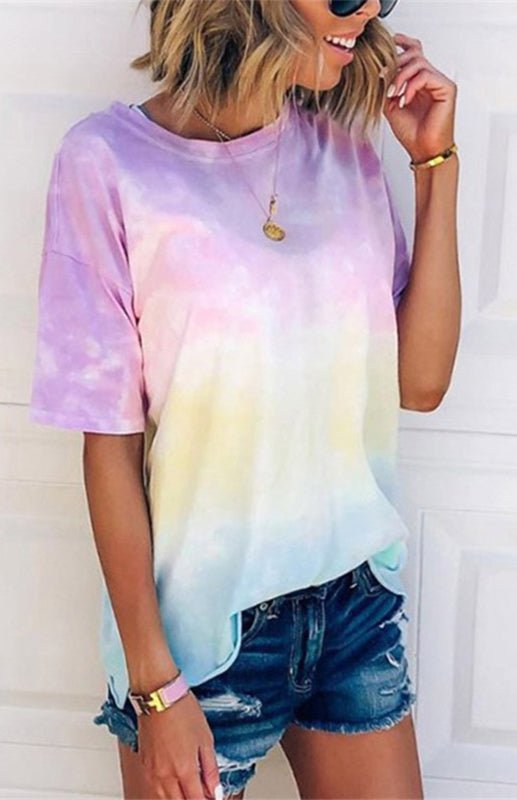 WW | Damen Tie Dye Gradient Print Lose T-Shirt Für Frauen