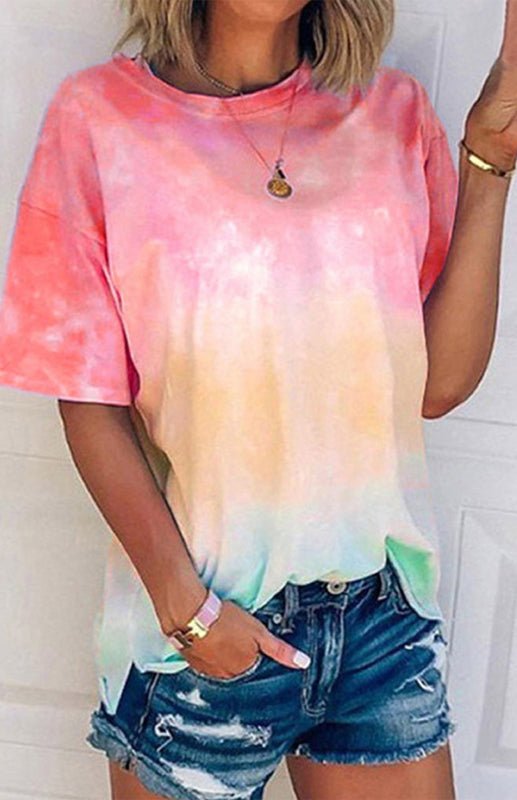 WW | Damen Tie Dye Gradient Print Lose T-Shirt Für Frauen