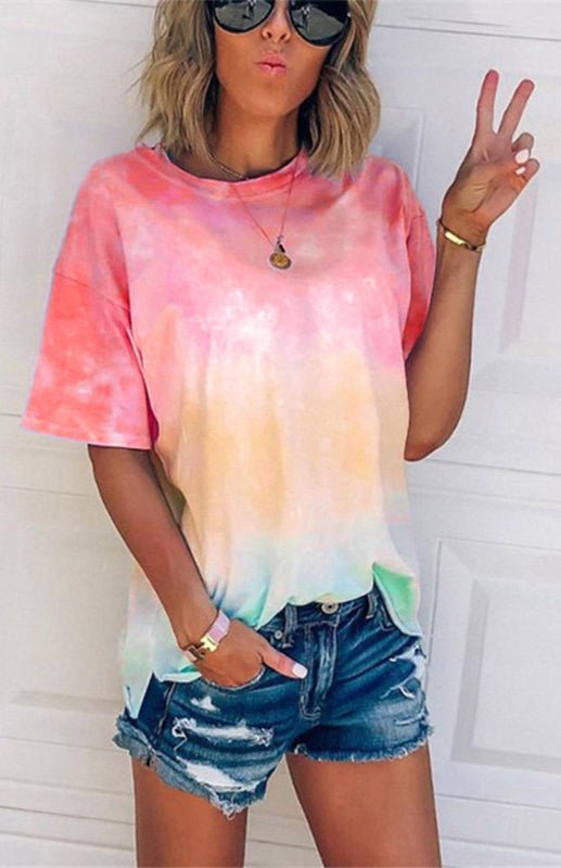 WW | Damen Tie Dye Gradient Print Lose T-Shirt Für Frauen
