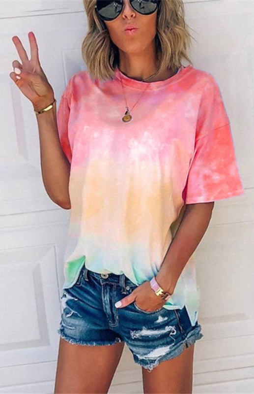 WW | Damen Tie Dye Gradient Print Lose T-Shirt Für Frauen