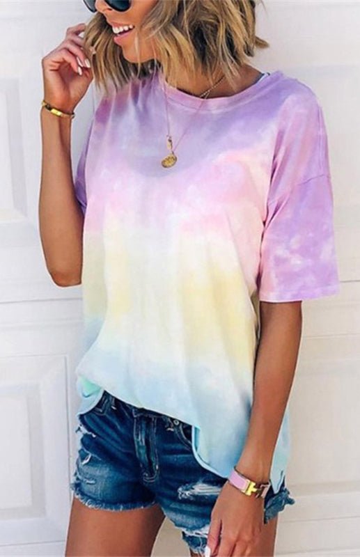 WW | Damen Tie Dye Gradient Print Lose T-Shirt Für Frauen