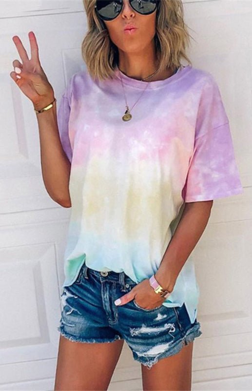 WW | Damen Tie Dye Gradient Print Lose T-Shirt Für Frauen