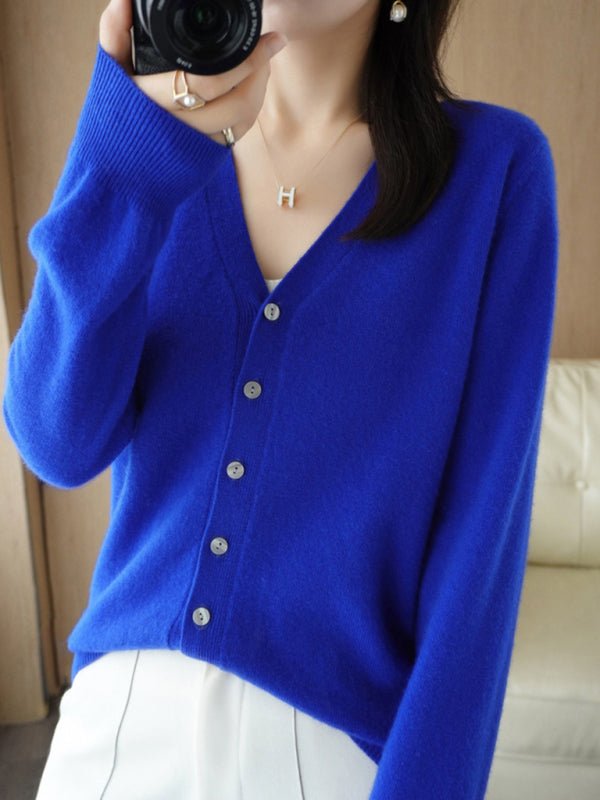 WW | Damen V-Ausschnitt Knopfverschluss Langarm Cardigan