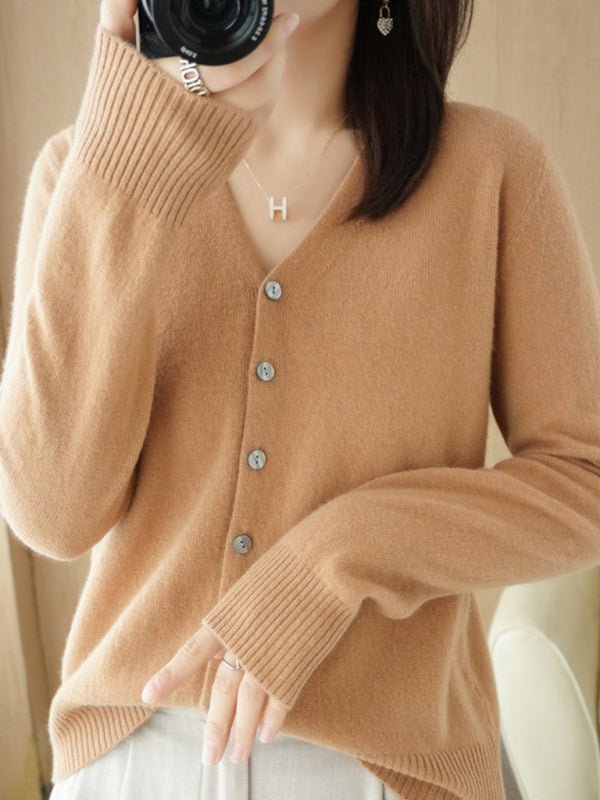 WW | Damen V-Ausschnitt Knopfverschluss Langarm Cardigan