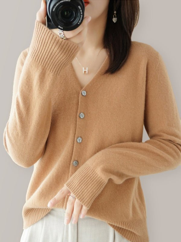 WW | Damen V-Ausschnitt Knopfverschluss Langarm Cardigan