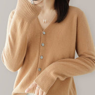 WW | Damen V-Ausschnitt Knopfverschluss Langarm Cardigan