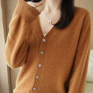 WW | Damen V-Ausschnitt Knopfverschluss Langarm Cardigan