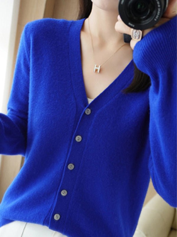 WW | Damen V-Ausschnitt Knopfverschluss Langarm Cardigan