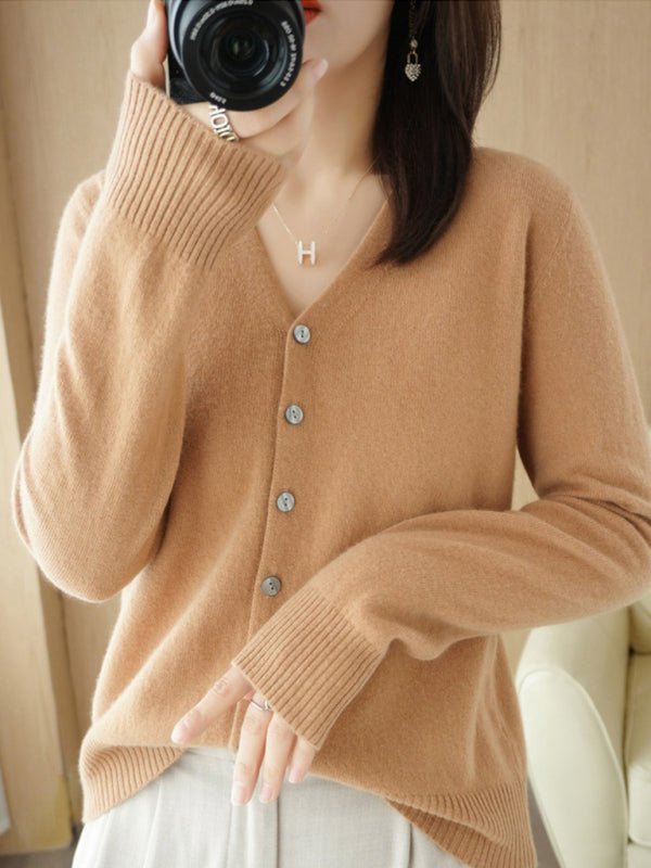 WW | Damen V-Ausschnitt Knopfverschluss Langarm Cardigan