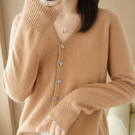 WW | Damen V-Ausschnitt Knopfverschluss Langarm Cardigan