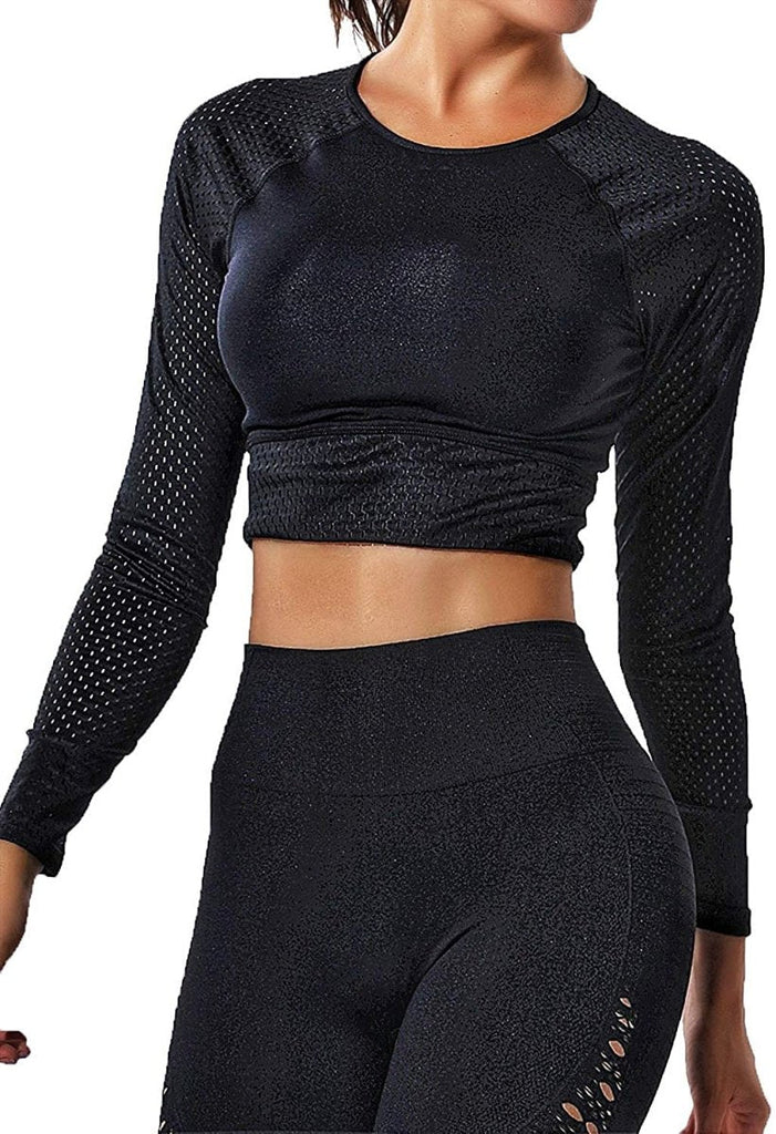WW | Yoga Gym Crop Top Kompression Workout Athletisch Kurz /langarm Satz