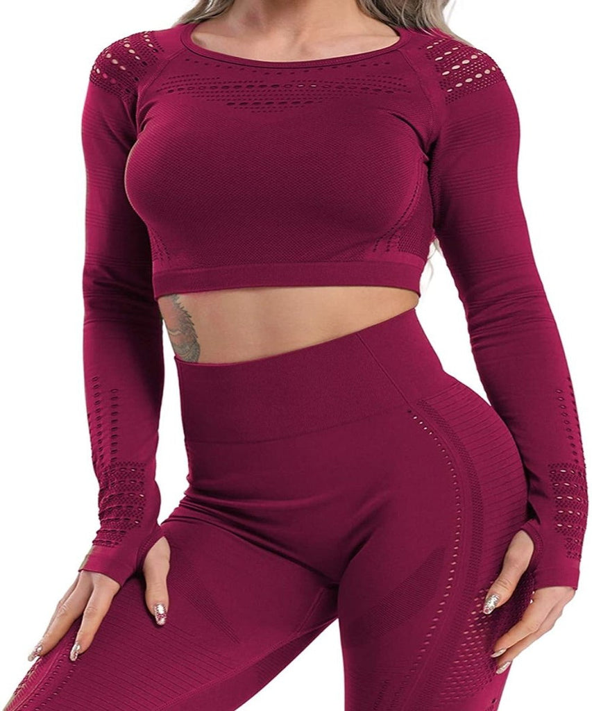 WW | Yoga Gym Crop Top Kompression Workout Athletisch Kurz /langarm Satz