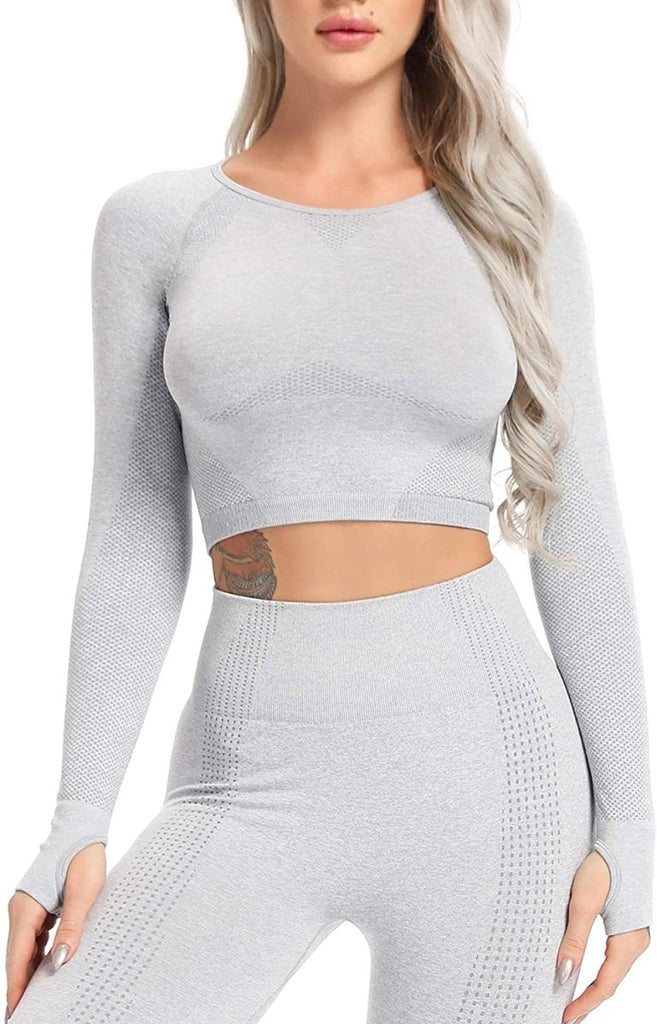 WW | Yoga Gym Crop Top Kompression Workout Athletisch Kurz /langarm Satz