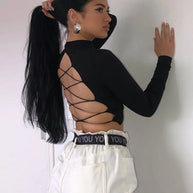 WW | Sexy T-Shirt mit Bandage und langen Ärmeln