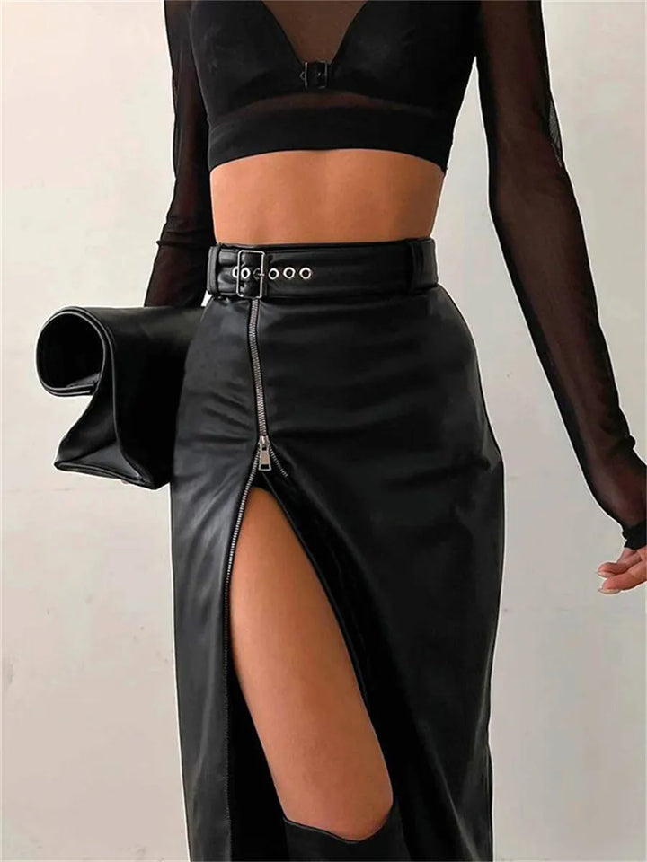 W&W Mode - Eleganter PU-Leder Bleistiftrock mit hohem Bund und Reißverschluss