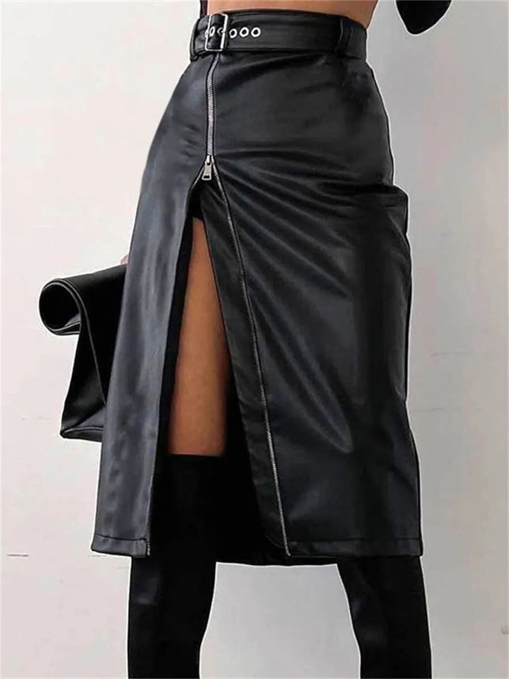 W&W Mode - Eleganter PU-Leder Bleistiftrock mit hohem Bund und Reißverschluss