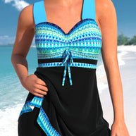 WW blauer, schmaler, leichter Patchwork-Tankini