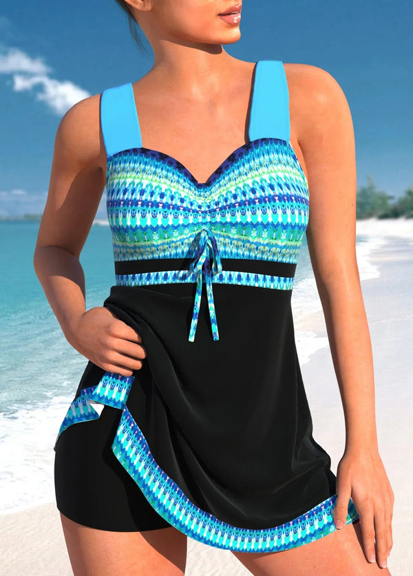 WOLFF blauer, schmaler, leichter Patchwork-Tankini