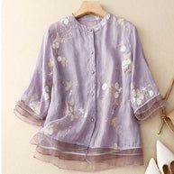 WW | Bestickte Baumwoll Leinen Bluse