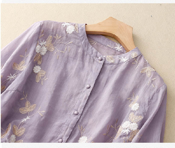 WW | Bestickte Baumwoll Leinen Bluse
