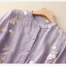 WW | Bestickte Baumwoll Leinen Bluse