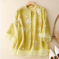 WW | Bestickte Baumwoll Leinen Bluse