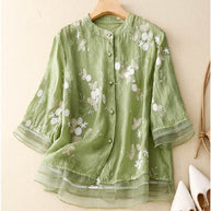 WW | Bestickte Baumwoll Leinen Bluse