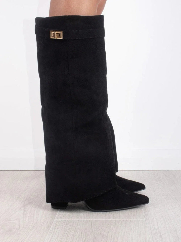 W&W Mode | Elegante Damenstiefel Aus Hochwertigem Suede Mit Goldenen Akzenten