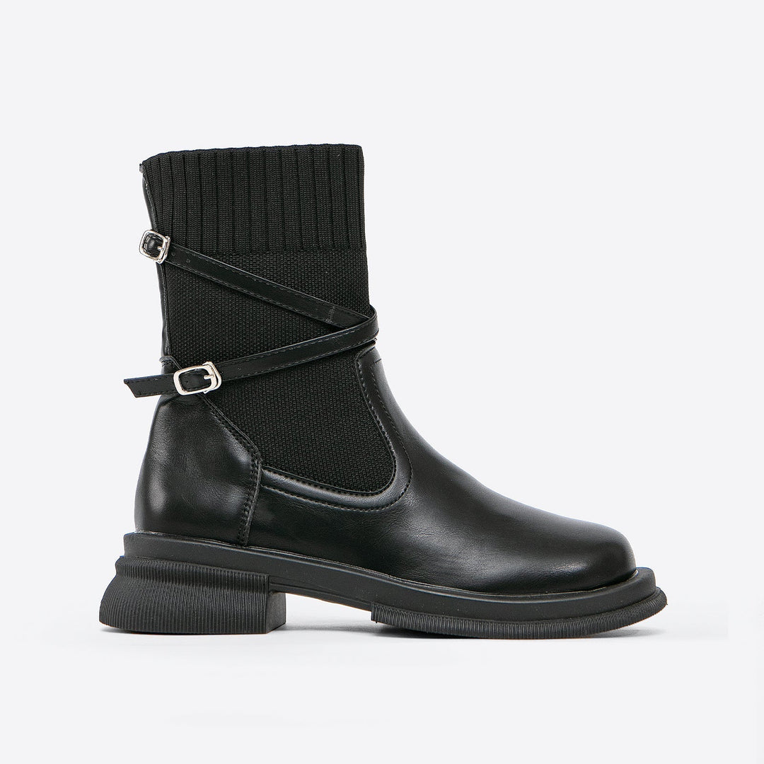 Braune Damen-Ankle-Boots mit Wickelriemen und hohem Absatz