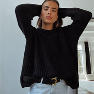 WW – Modischer Strickpullover in Uni mit Rundhalsausschnitt