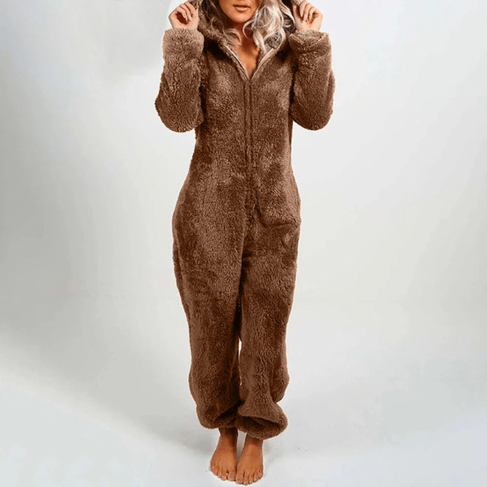 W&W Mode | Verspielter Teddybären Damen Jumpsuit Weiche Plüsch Pyjama
