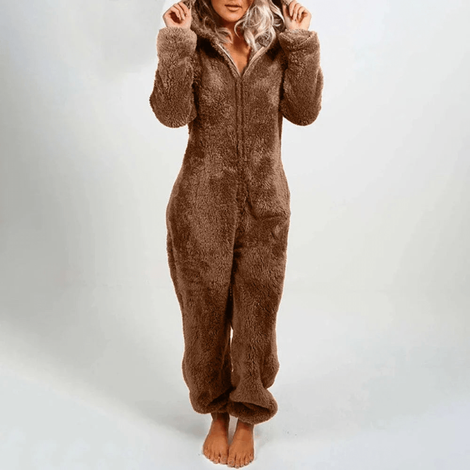 WW | Verspielter Teddybären Damen Jumpsuit Weiche Plüsch Pyjama