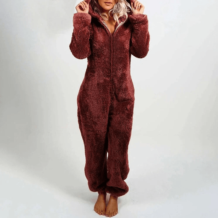 W&W Mode | Verspielter Teddybären Damen Jumpsuit Weiche Plüsch Pyjama