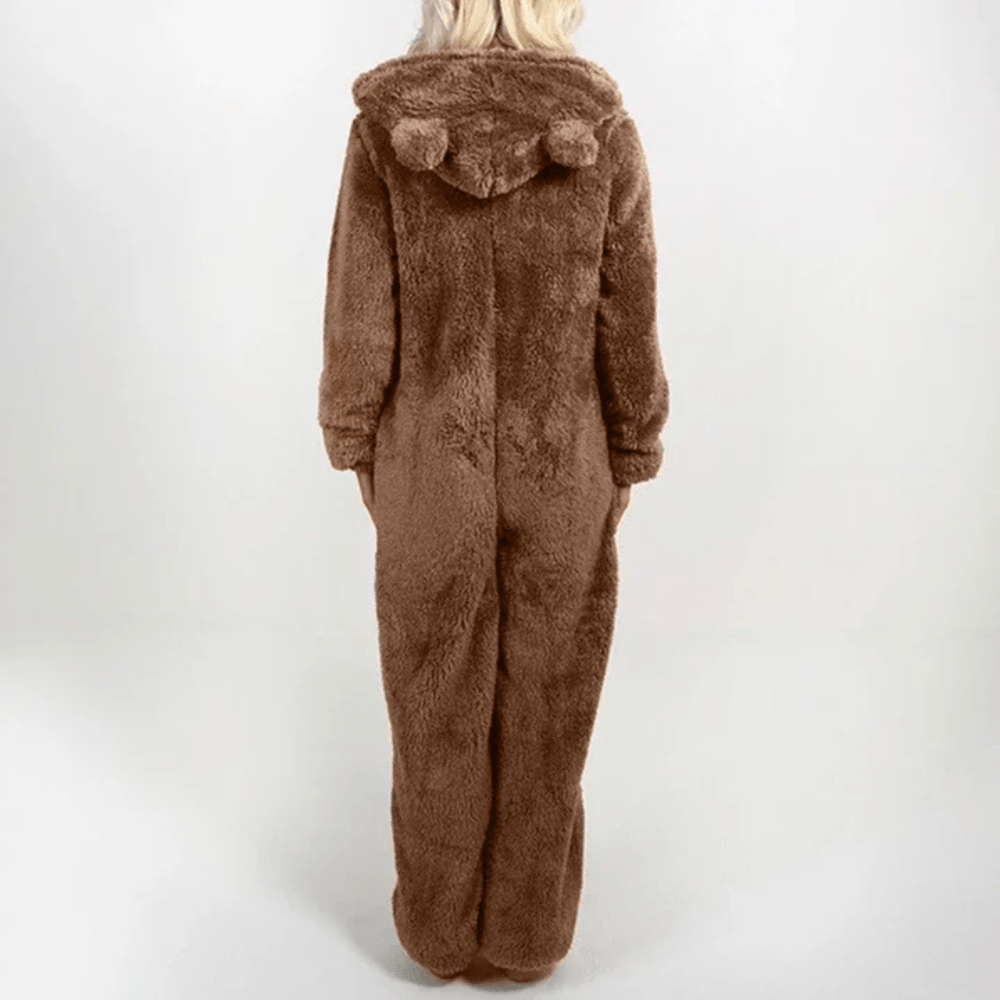 W&W Mode | Verspielter Teddybären Damen Jumpsuit Weiche Plüsch Pyjama