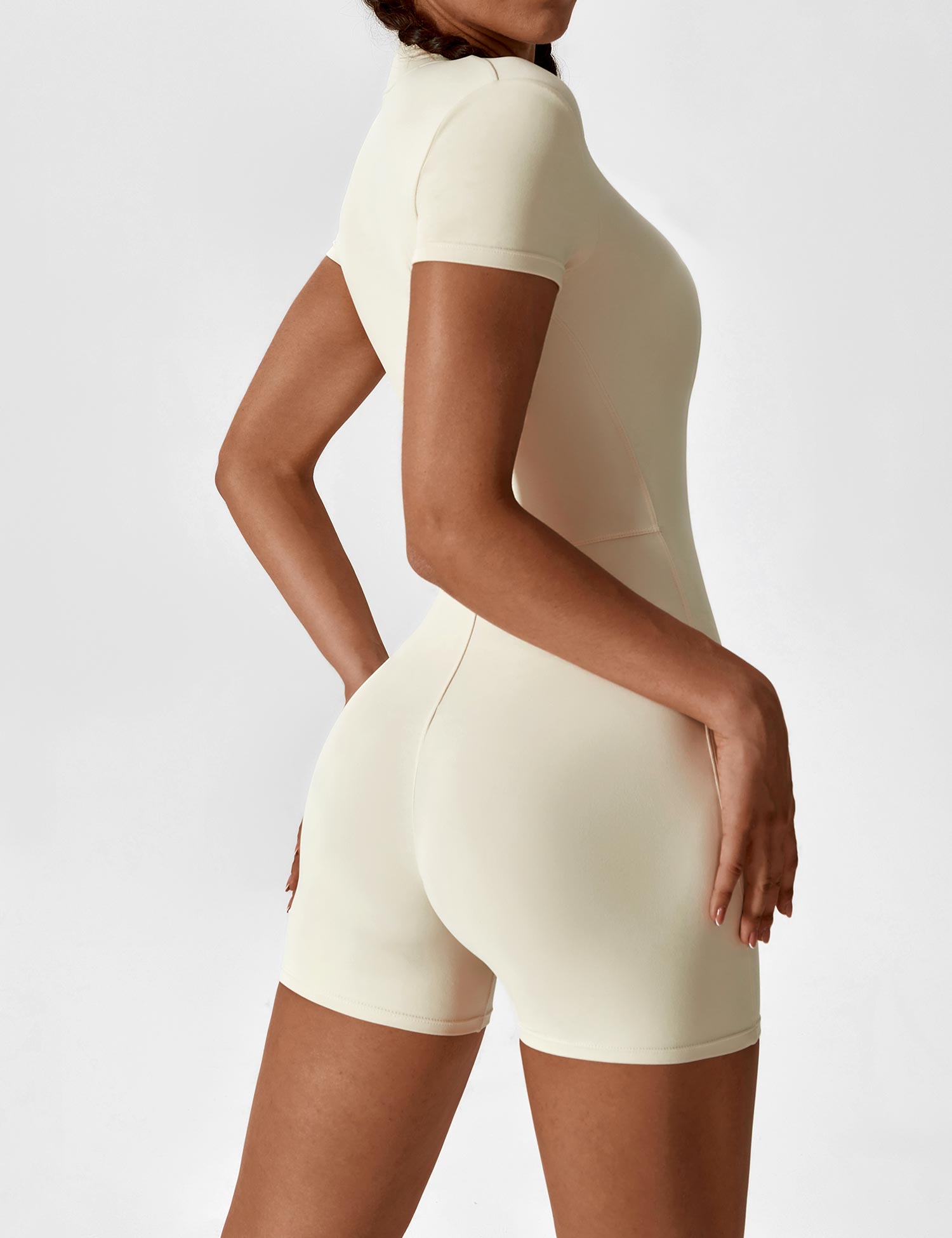 WW | Nahtloser Kurzarm Zip Jumpsuit
