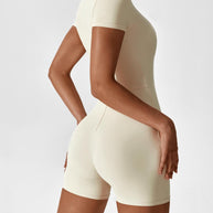 WW | Nahtloser Kurzarm Zip Jumpsuit