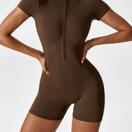 WW | Nahtloser Kurzarm Zip Jumpsuit