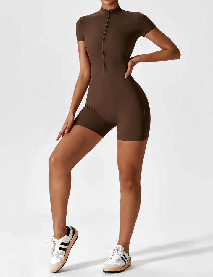 Damen-Jumpsuit mit kurzem Reißverschluss und kurzen Ärmeln